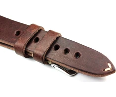 Rios 1931 vyriškas odinis vokiškas laikrodžio dirželis Vintage 20 mm tamsiai rudas, rudas, 20 mm, dirželis