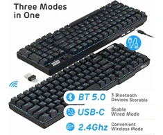 Rk royal kludge rk96 90% 96 klavišų bt5.0/2.4g/usb-c hot-swap mechaninė klaviatūra, belaidė mechaninė bluetooth klaviatūra su magnetiniu delno atlošu, mėlynas apšvietimas (red switch)
