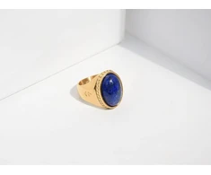 Rock and Steel aukso spalvos Deus ovalus vyriškas žiedas iš nerūdijančio plieno su lapis lazuli akmeniu