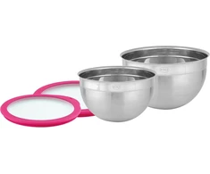 Rösle dubenėlių rinkinys su 2 maisto laikymo dangteliais (skersmuo 20 ir 24 cm), pink charity edition, aukštos kokybės nerūdijančio plieno dubenys maisto ruošimui ir laikymui, galima plauti indaplovėje