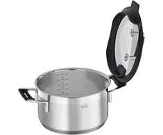 Rösle Silence Pro puodas, aukštos kokybės universalus puodas pagamintas iš 18/10 nerūdijančio plieno, 24 cm, stiklinis dangtis, vidinė skalė, tinka indukcinėms viryklėms, galima plauti indaplovėje, sidabrinis/juodas