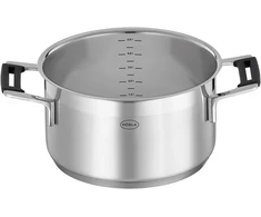 Rösle Silence Pro puodas, aukštos kokybės universalus puodas pagamintas iš 18/10 nerūdijančio plieno, 24 cm, stiklinis dangtis, vidinė skalė, tinka indukcinėms viryklėms, galima plauti indaplovėje, sidabrinis/juodas