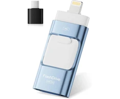 Rospe usb atmintinė 128gb, skirta iphone, 4 in 1 atmintinė, skirta ios/otg android/pc, mfi sertifikuota lightning atmintinė, suderinama su iphone 5–16, usb 3.0 didelės spartos atmintinė, mėlyna