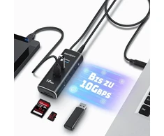Rshtech aliumininis 5-in-1 usb 3.2 gen2 aktyvusis šakotuvas su maitinimo šaltiniu, sd/tf kortelių skaitytuvas, 3 x 10 gbps duomenų prievadai, 10 w 5 v/2 a maitinimo šaltinis ir 60 cm kabelis (c tipo į a tipą)