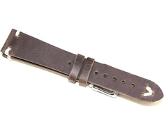 Ruda natūralios odos laikrodžio apyrankė, 22 mm, su balta siūle