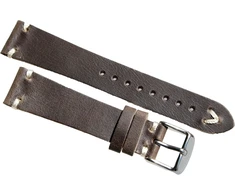 Ruda natūralios odos laikrodžio apyrankė, 22 mm, su balta siūle