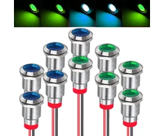 Runcci-yun 10 vnt. 12v-24v 12 mm 1/2 colio Led metalinis indikatorius, atsparus vandeniui signalinis žibintas, Led panelės montavimo indikatorius (žalias × 5 mėlynas × 5)