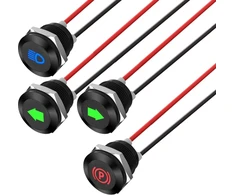 Runcci-yun 4 vnt. 12v/24v apvalus metalinis vandeniui atsparus signalinis šviestuvas Led indikatorius, 12 mm plokštės montuojamas Dc Led indikatorius, prietaisų skydelio įspėjamasis indikatorius su 26 Awg 150 mm kabeliu