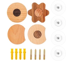 Runeay vaikiškos lipnios pakabos, 4 vnt., sieninės pakabos, medinės pakabos, lipnios pakabos, vaikiškos pakabos, nereikia gręžti, drabužių pakabos, vaikų kambarys, pakabos su siurbtukais paltams