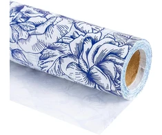 Ruspepa baltas kraft popieriaus ritinys – mini ritinys – mėlynų gėlių dizainas, idealus gimtadieniui, vakarėliui ir kūdikio sutikimui – 43,2 cm x 10 m