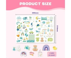 Ruzister 4 lapai po 215 lipdukų kūdikių albumui, lipdukai vaikams ir kūdikių nuotraukų albumams, 8 lapai din a4 „pasidaryk pats“ scrapbooking lipdukai dizainui, kūdikių iškarpų albumo lipdukai