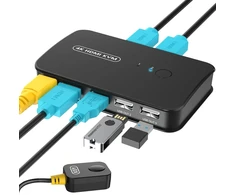 Automagnetola Rybozen 4k Kvm jungiklis Hdmi 2 kompiuteriams, 4k @ 30hz, 3 Usb 2.0, Usb Kvm jungiklis bendrinamas monitorius pelė klaviatūra spausdintuvas skaitytuvas Usb įrenginiai su Hdmi Kvm kabeliu, mėlynas