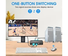 Automagnetola Rybozen 4k Kvm jungiklis Hdmi 2 kompiuteriams, 4k @ 30hz, 3 Usb 2.0, Usb Kvm jungiklis bendrinamas monitorius pelė klaviatūra spausdintuvas skaitytuvas Usb įrenginiai su Hdmi Kvm kabeliu, mėlynas
