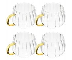 Ryfluota stiklinė su rankena 400ml kavai, arbatai, latte