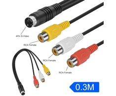 S-video 4-pin į 3 Rca Av moteriškas kabelis, 0.3m