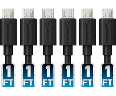 Sabrent 6 vnt. 30 cm Micro Usb kabeliai, greitas įkrovimas ir duomenų sinchronizavimas