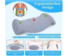 Saheyer ortopedinė juosmens pagalvė iš atminties putų, ergonomiška nugaros pagalvė ir juosmens atrama lovai, sofai, kėdei, automobiliui ir biuro kėdei, pilka