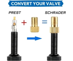 Saipor 10 žalvarinių adapterių presta ventiliams + 10 schrader ventilių dangtelių dviračiui, presta į schrader av automobilio ventilį, dviračio ventilių adapterių rinkinys, prancūziškas ventilių adapteris