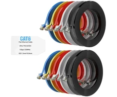 Šakotuvas Plokščias Cat6 Ethernet kabelis 0.5m, 12 vnt. rinkinys, spalvotas