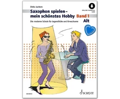 Saksofonas Play My Most Beautiful Hobby Volume 1 su internetiniu garso įrašu – šiuolaikinė saksofono mokykla paaugliams ir suaugusiems, skirta mokymui ir savarankiškam mokymuisi, autorius Dirko Juchem su muzikos klipu