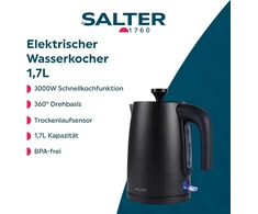 Salter Kuro elektrinis virdulys, 1.7 l, 3000 W greito virimo funkcija, be Bpa, apsauga nuo kalkių, automatinis išsijungimas, apsauga nuo įjungimo be vandens, 360° besisukantis pagrindas, vandens lygio indikatorius, 3000 W