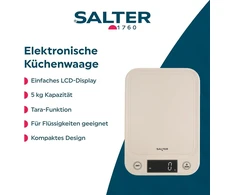 Salter Skaitmeninės Virtuvinės Svarstyklės - Elektroninės Svarstyklės Skysčiams ir Sausiems Produktams, Lengvai Įskaitomas Ekranas su Apšvietimu, 5kg Talpa, Baterijos Pridedamos