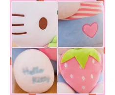 Sanrio Co., Ltd. Pliušinis žaislas katė, minkšta žaislinė katė su braškėmis, 30 cm, minkštas kačiukas, pliušinis, balta lėlė, dovana vaikams