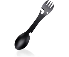 Šaukštas-šakutė Spork Outdoor, 5 viename, nešiojamas daugiafunkcinis šaukštas-šakutė, butelių atidarytuvas, pjūklo formos pjaustyklė, skirtas stovyklavimui, piknikui, nerūdijančio plieno stalo įrankiai, kelioninis daugiafunkcinis maisto įrankis