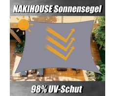 Saulės burė, neperšlampama, 2 x 4 m, stačiakampė, premium Pes poliesterio apsauga nuo saulės, apsauga nuo vėjo, 98% Uv apsauga, tentas balkonui, terasai, sodui, stovyklavimui, lauke, šviesiai pilka
