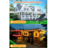 Saulės energija įkraunamos lauko dekoratyvinės lemputės 10 m, Led dekoratyvinės lemputės laukui Rgb 100 Led dekoratyvinės lemputės valdomos programėle 200+ scenų režimų vandeniui atsparios Ip65 dekoratyvinės lemputės balkonui sodui kalėdoms Helovinui vaka