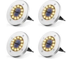 Saulės grindų šviestuvas, saulės šviestuvas sodui, 12 led, 4 vnt., šilta balta, sodo šviestuvai, nerūdijantis plienas, atsparus vandeniui laukui, sodui, terasai, vejai, kiemui, takui