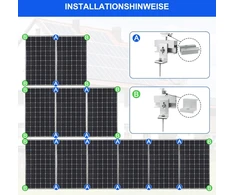 Saulės kolektorių montavimo rinkinys, 8 aliuminio saulės kolektorių laikikliai 3 saulės moduliams, mini montavimo bėgelis, su formos laikiklis ir 2 centriniai spaustuvai plokštiems stogams, šlaitiniams stogams, stogo rėmams montuoti 4 (30 mm)