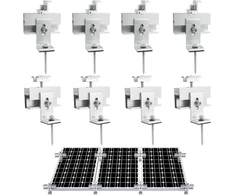 Saulės kolektorių montavimo rinkinys, 8 aliuminio saulės kolektorių laikikliai 3 saulės moduliams, mini montavimo bėgelis, su formos laikiklis ir 2 centriniai spaustuvai plokštiems stogams, šlaitiniams stogams, stogo rėmams montuoti 4 (30 mm)