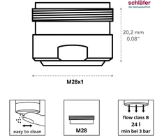Schläfer 100018 universalus maišytuvo aeratorius neoperl m28, perlator honeycomb m28x1, apsauginis nuo kalkių maišymo antgalis, aeratoriai, minkšta srovė su sandarikliu, 1 vnt.
