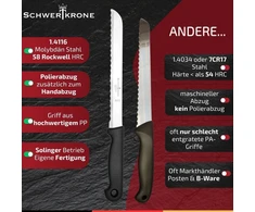 Schwertkrone® duonos peilis su dantytu kraštu [pagamintas Solingene - Vokietijoje] - duonos peilis - didelis duonos peilis su rankena - duonos ir pjaustymo peilis - nerūdijančio plieno pjūklinis peilis (ašmenys: 19 cm)