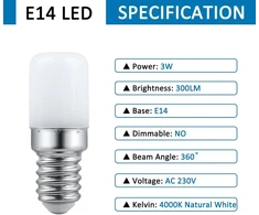 Scnnc Led T18 E14 3w 300lm 4000k šaltai balta lemputė (2 vnt.)