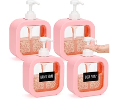 Segbeauty dozatorius su pompa, 4 vnt., 500 ml dušo želė dozatorius, indų ploviklio dozatorius, plastikinis muilo dozatorius, šampūno dozatorius, dušo želė talpykla, virtuvės kriauklės dozatorius su etiketėmis, muilas
