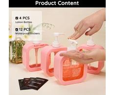 Segbeauty dozatorius su pompa, 4 vnt., 500 ml dušo želė dozatorius, indų ploviklio dozatorius, plastikinis muilo dozatorius, šampūno dozatorius, dušo želė talpykla, virtuvės kriauklės dozatorius su etiketėmis, muilas