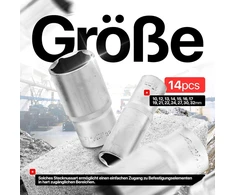 Šešiakampių smūginių galvučių rinkinys, 14 dalių, 10-32 mm, 1/2 colio