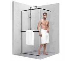 Sevante Bromo Walk-in dušo sienelė 140cm, 8mm esg stiklas, rankšluosčių kabykla, juodas