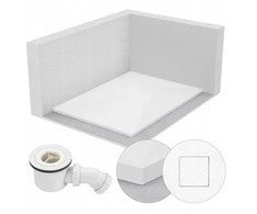 Sevante stačiakampis dušo padėklas 90x70 cm akmens raštas 2,6 cm baltas + sifonas
