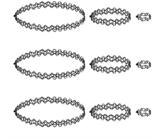 Sgerufz 3 rinkiniai 9 dalių choker tipo vėrinių rinkiniai, choker apyrankių žiedai, tampri tatuiruotės tipo vėrinys, elastingo tuščiavidurio audinio papuošalų rinkinys, apykaklė mergaitėms, moterims, vaikams