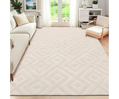 Shacos plaunamas kilimas svetainei, trumpo plauko, 160 x 230 cm, didelis minkštas modernus smėlio spalvos kilimas svetainei su aukštu/žemu 3d efektu, neslystantys kilimai miegamajam vaikų kambariui