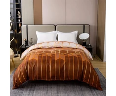 Shamdon Home Collection patalynės komplektas 200 x 200 cm, geometrinis/marmuro rašto antklodės užvalkalų komplektas ir 2 pagalvių užvalkalai 80 x 80 cm, 3 dalių minkštas pūkuotas patalynės komplektas su užtrauktuku, ruda