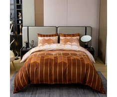 Shamdon Home Collection patalynės komplektas 200 x 200 cm, geometrinis/marmuro rašto antklodės užvalkalų komplektas ir 2 pagalvių užvalkalai 80 x 80 cm, 3 dalių minkštas pūkuotas patalynės komplektas su užtrauktuku, ruda