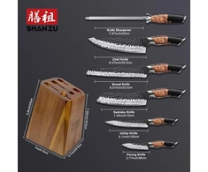 Shan zu 7 dalių peilių rinkinys, japoniškų virtuvinių peilių rinkinys su stovu, 7 sluoksnių aukštos kokybės anglies plieno aštrus peilių rinkinys virtuvei, profesionalus šefo peilių rinkinys su galąstuvu