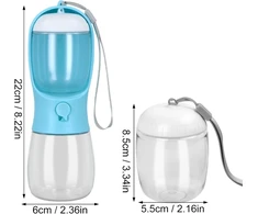 Shengxi 2-in-1 vandens buteliukas šunims su 100 ml maisto puodeliu, nepralaidus gėrimo buteliukas, dubenėlis kelionėms, nešiojamas vandens dozatorius katėms ir šuniukams (mėlynas, 300 ml)