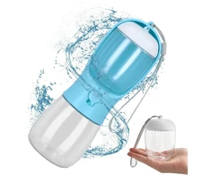 Shengxi 2-in-1 vandens buteliukas šunims su 100 ml maisto puodeliu, nepralaidus gėrimo buteliukas, dubenėlis kelionėms, nešiojamas vandens dozatorius katėms ir šuniukams (mėlynas, 300 ml)