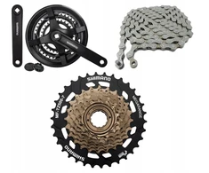 Shimano 7 pavarų pavaros komplektas: švaistiklis 48t, laisvoji pavara 34t, grandinė 3x7, pavara 3x7