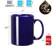Showfull 650 ml didelis puodelis, glotnūs keraminiai kavos puodeliai, didelės talpos su rankena, skirtas biurui, namams, mėlynas